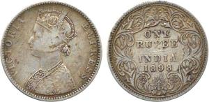 Victoria Empress, Silver, Rupee, 1898, obv C / rev I, ’B’ incuse. Scarce, Good+.