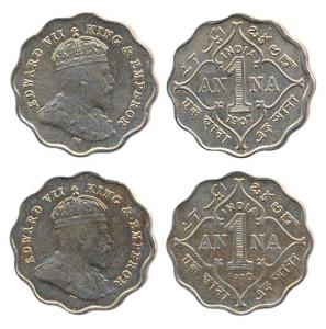 Edward VII, Cupro Nickel (2), One Anna, 1907 and 1910 Fine+ Scarce. (2)