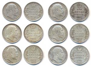 Edward VII, Silver (6), Rupees, 1903, 1904, 1905, 1906, 1907, 1908 and 1909. All Bombay Mi
