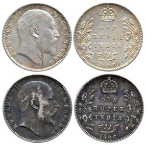 Edward VII, Silver (2), Rupee, 1906, Bombay Mint. Very Fine.(2)