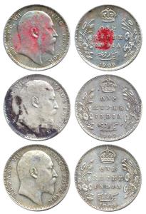 Edward VII, Silver, Rupee, 1909, Calcutta Mint, Bombay Mint, (2). Fine to Very Fine. (3)