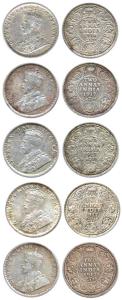 George V, Silver, 2 Annas, 1916, 1917 (4). Fine to Very Fine+. (5)