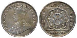 George V, Cupro-Nickel, 8 Annas 1919, Calcutta Mint, issued in 1919 and recalled from Circ