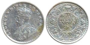 George V, Silver, ½ Rupee, Bombay Mint, with Dot, Rare. Fine+.