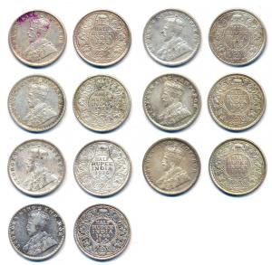 George V, Silver (7), ½ Rupee, 1922, Calcutta Mint. About Fine to Very Fine. (7)