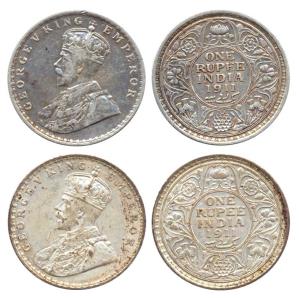 George V, Silver (2), Rupee, 1911, Calcutta Mint, No Mint Mark, 1911, Bombay Mint, with Do