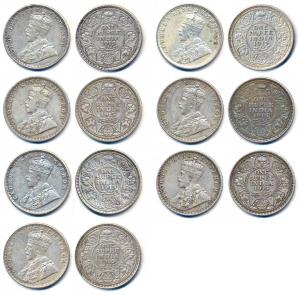 George V, Silver (7), Rupees, 1915, Bombay Mint. Very Fine, Scarce date. (7)