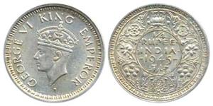 George VI, Silver, ¼ Rupee,1945, Big ’5’. Very Fine+.