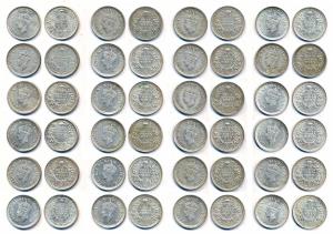 George VI, Silver (24), ¼ Rupee, 1940, 1942, 1943 (2), 1944 (2) and 1945 (18). Very Fine+ 
