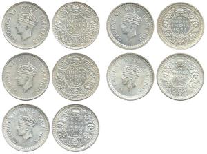 George VI, Silver (5), Rupee, 1940, 1941, 1942, 1944 and 1945. About Uncirculated. (5)