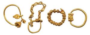 Primitive Gold Money, (c. 300-600 BC), 3.53g., jewellery used as barter. Four ear ornament