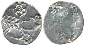 Magadha Janapada, (c. 425-400 BC), Silver, Karshapana, marks of six armed wheel, elephant,