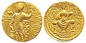 Gupta Empire, Samudragupta (c. AD 335-380), Gold, Dinar, Standard type, king standing left