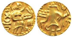 Post-Gupta, Coinage of Bengal, Raja Jadamarah, Gold, Dinar, imitating the Gupta style of c