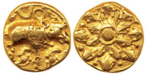 Chalukyas of Kalyana. Uncertain ruler, (c. 973-1068), Gold, Pagoda Varaha (Boar) type, cap
