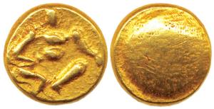 South India, Gold, Pagoda, Uncertain ruler, obv. seated God like Balakrishna facing front;