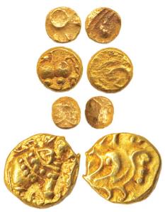 Western Gangas, Gold (4), Gajapati Fanam and Hanas (small Fanams from Karnataka), (AD 10th