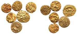 Mysore, Krishna Raja Wodeyar (AD 1810-1868), Gold (6), Fanam, obv. seated Narasimha; rev. 