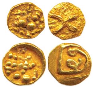 Kakatiyas of Warangal, Gold (2), Fanam, obv. lion; rev. Sri. Very Fine, Rare. (2)