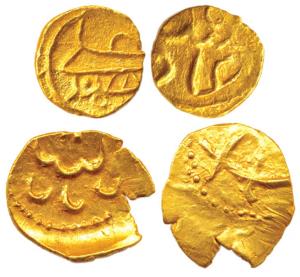 Ali Adil Shah II, Gold (2), Fanam, two different varieties, one unpublished, the other wit