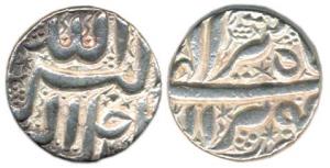 Akbar, Silver, Rupee, Berar Mint, Allahu Akbar type, Ilahi 4x, Tir Month (KM 93.6). Extrem