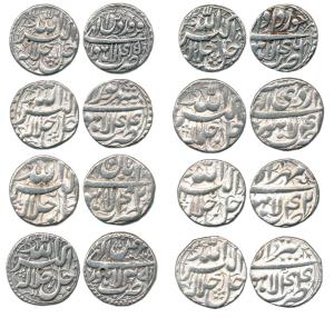 Akbar, Silver (8), Rupee, Lahore Mint, different months 39 Bahman, 41 Ardibihisht, 42 Mihr