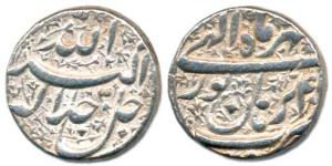 Akbar, Silver, Rupee, Burhanpur Mint, Allahu Akbar type, Ilahi 4x, Mihr Month (KM 93.7). V