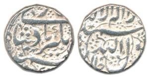 Jahangir, Silver, Rupee, Jalnapur Mint, the word Jalna below Allah, floral fields, (KM 147