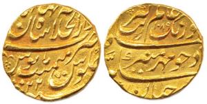 Aurangzeb, Gold, Mohur, Dar al-Khilafat Shahjahanabad, AH 1089, RY 22, (KM 315.42). Extrem