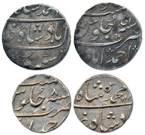 Muhammad Shah, Silver, Rupee and ½ Rupee, Ahmedabad Mint, RY 1 and 8 respectively (436.1 &