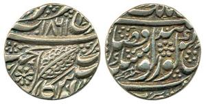 Silver, Rupee, Amritsar Mint, VS 1861, pipal leaf, small fish at the left corner turned ri