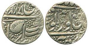 Silver, Rupee, Amritsar Mint, 1885/96, Chhatar and Ram in Gurumukhi, pipal leaf (KM 22.1).
