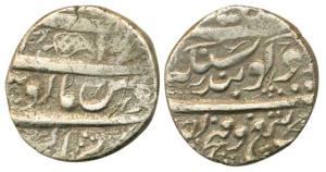 Silver, Rupee, Malkarian Mint, VS 1879-80 Gobindshahi couplet. (Herrli 09.01.04; KM 72). G