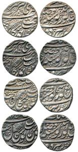 Silver (4), Rupee, Amritsar Mint, dated VS 1850, 1851, 1852, 1853, pipal leaf (KM 20.1). V