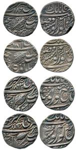 Silver (4), Rupee, Amritsar Mint, dated VS 1861, 1862, 1858, 1863, pipal leaf (KM 20.1). V