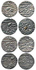 Silver (4), Rupee, 1865 with leaf, 1865 with human face, 1865 with branch, 1866 with face,