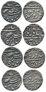 Silver (4), Rupee, Amritsar Mint, 1866 with swad,1866 with flower, 1866 with extension of 