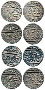 Silver (4), Rupee, Amritsar Mint, 1869 with six dots, 1869 with star, 1870, 1870 with two 