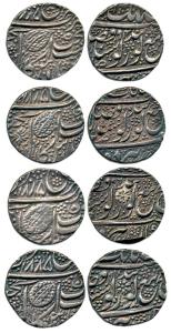 Silver (4), Rupee, Amritsar Mint, 1885/94, 1885/95, 1885/96, 1885/97, pipal leaf (KM 20.1)