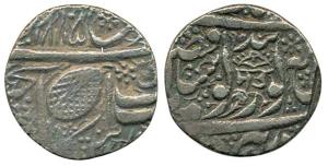 Silver, Rupee, Amritsar Mint, 1885/ 95, Umbrella or Chhatar with Gurumukhi word Sat, and p