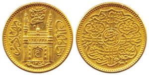 Mir Usman Ali Khan, Gold, Mohur, Charminar on obv. with date AH 1359 below, (KM Y 57). Unc