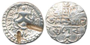 Anant Manikya (SE 1486-1489, AD 1564-1567), Silver, Rupee, Garuda holding Vishnu, SE 1486 