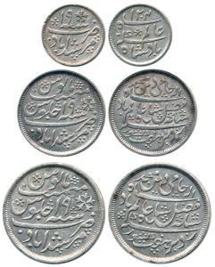 Silver (3), Rupee, ½ and ¼ Rupee, Farrukhabad Mint (KM 77, 76, 73). Extremely Fine. (3)
