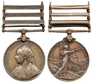 South Africa Medal, Queen Victoria, Silver, 1899, 3 Clasps, Transvaal, Orange Free State, 
