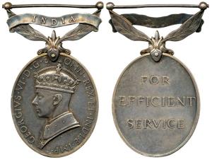 Efficiency Medal, George VI, 1930, Silver, India written on a foliated bar, For Efficient 