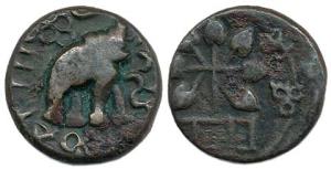 Satavahanas, Chhimuka Satavahana, Bell metal, 6.22 g, an elephant walking to right with Br