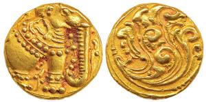 Gangas of Talkad, Gold Elephant Pagoda, an ornate elephant standing to right on obv., a sc