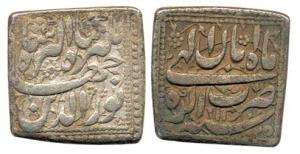 Jahangir, Silver Square Rupee, Agra Mint, Nur-ud-din type, AH 1025/11, Aban Month. About V