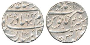 Shah Alam I (1707-12 AD), Silver Rupee, Ahmadnagar Mint, AH 1122/4, mint name at top on re
