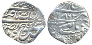 Amritsar Mint, Silver Rupee, VS 1863, Gobind Shahi couplet, a small katar to left below da